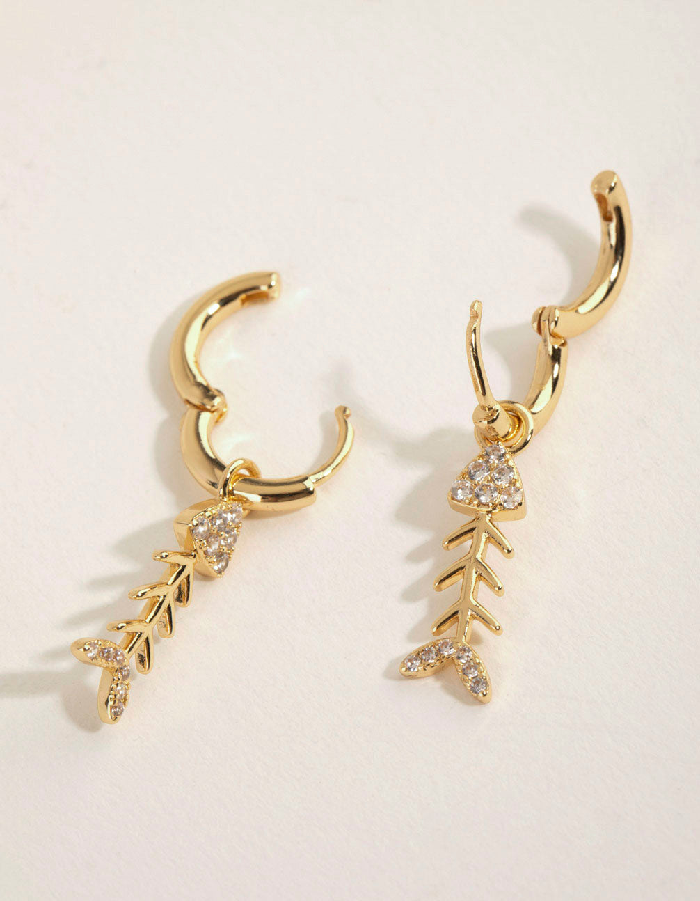 Gold Diamante Fishbone Huggie Earrings