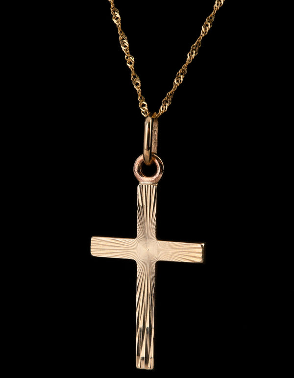 9ct Gold Textured Cross Pendant Charm