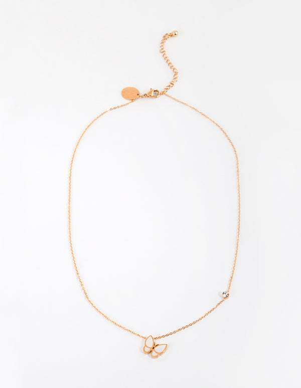 Gold Plated Surgical Steel Mother of Pearl Butterfly Necklace