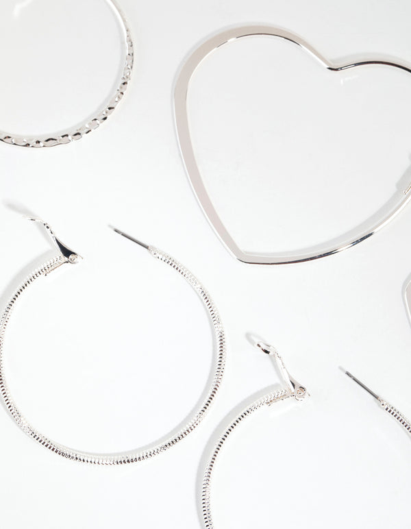 Silver Heart & Textured Earrings