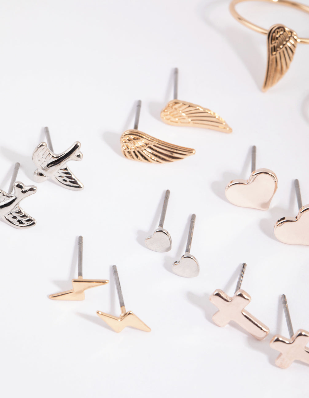 Mixed Metal Angelic Cross Earring & Ring Set