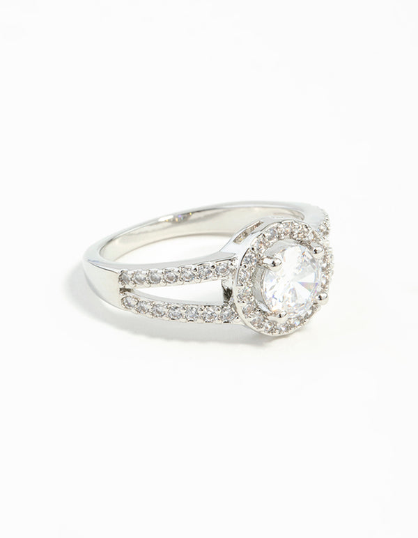 Silver Plated Cubic Zirconia Halo Ring