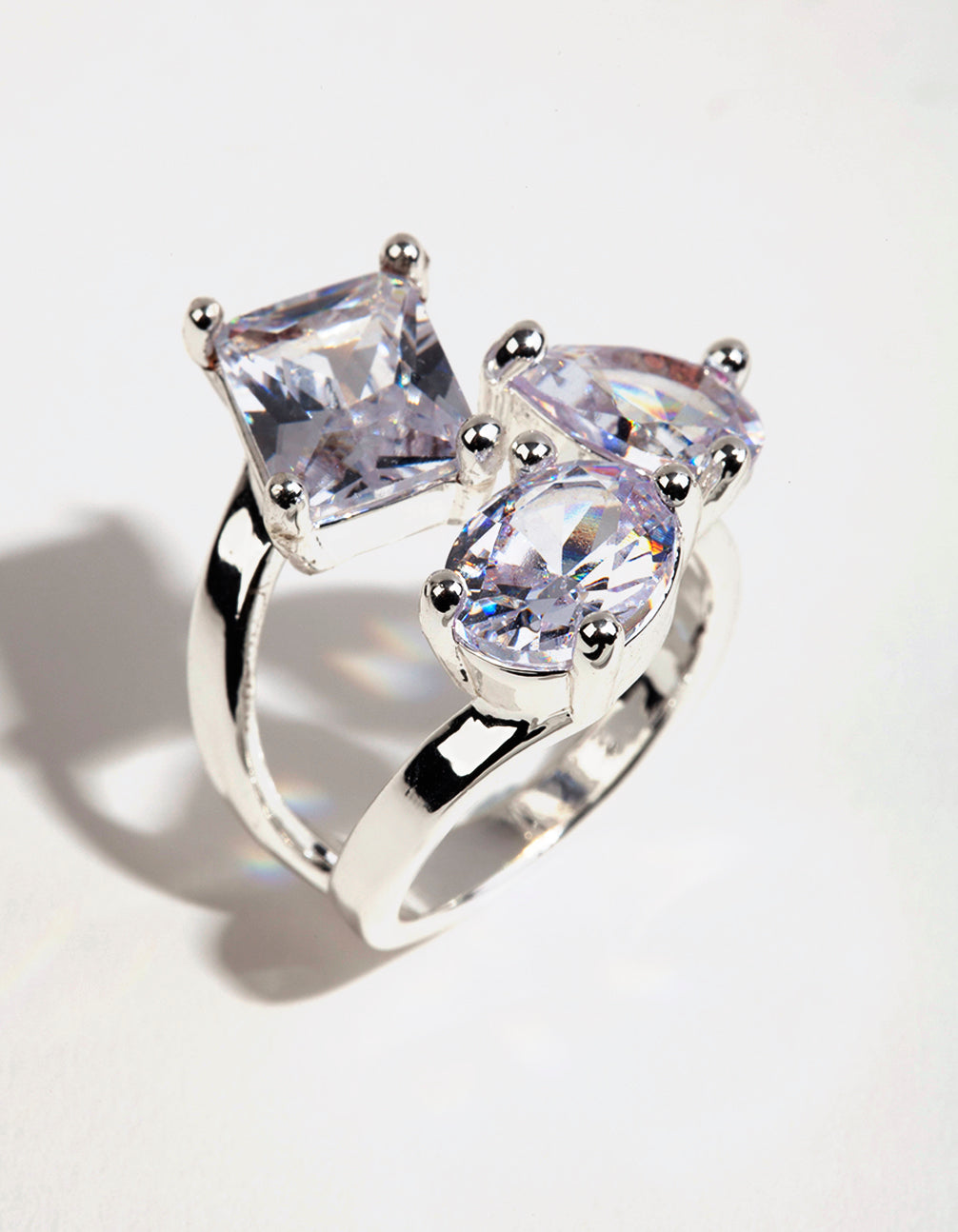 Silver Cubic Zirconia Large Stone Ring