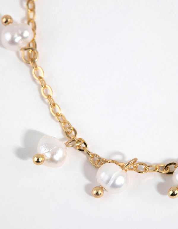 Gold Plated Freshwater Pearl Droplet Charm Bracelet