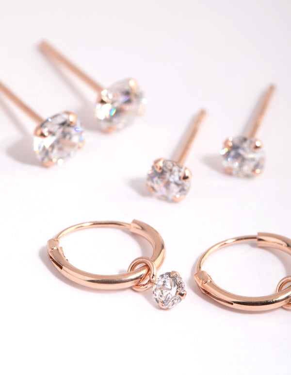 Rose Gold Plated Sterling Silver Cubic Zirconia Earring Pack