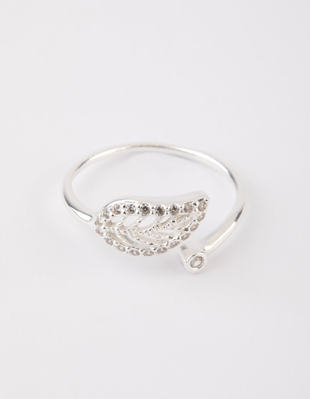 Sterling Silver Diamante Leaf Open Ring