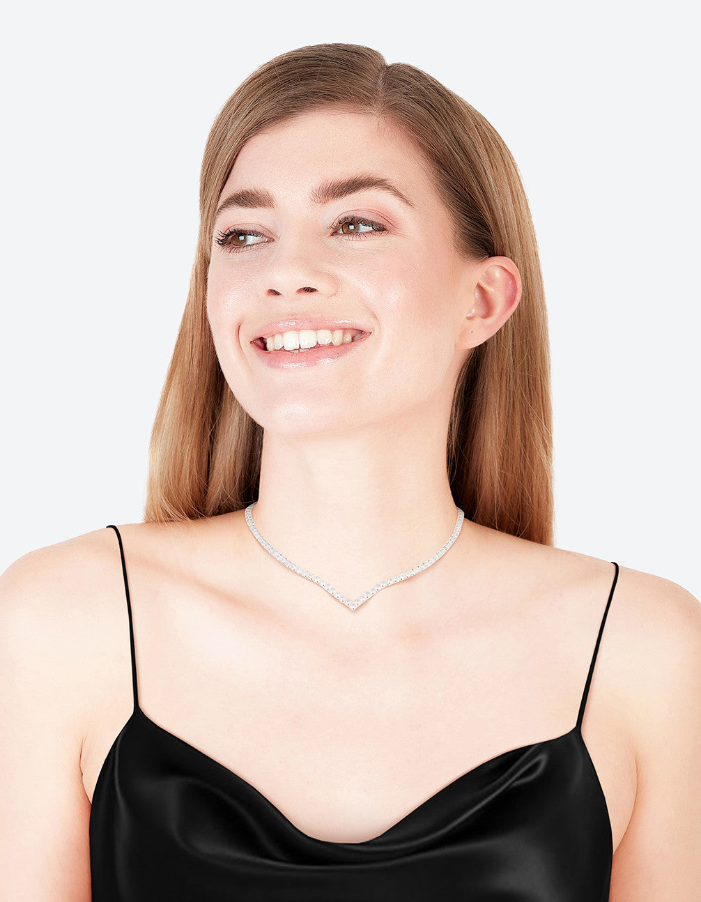 Silver Cubic Zirconia Cupchain Point Necklace