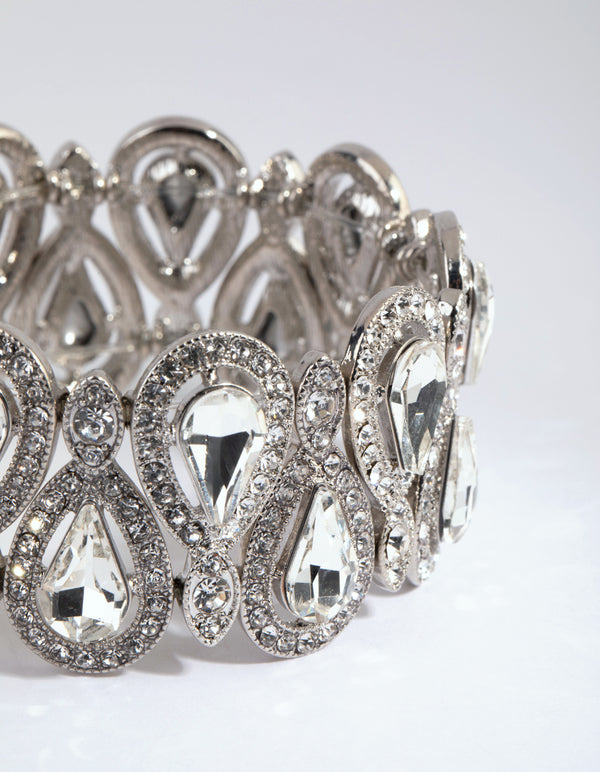 Silver Diamante Teardrop Stretch Bracelet
