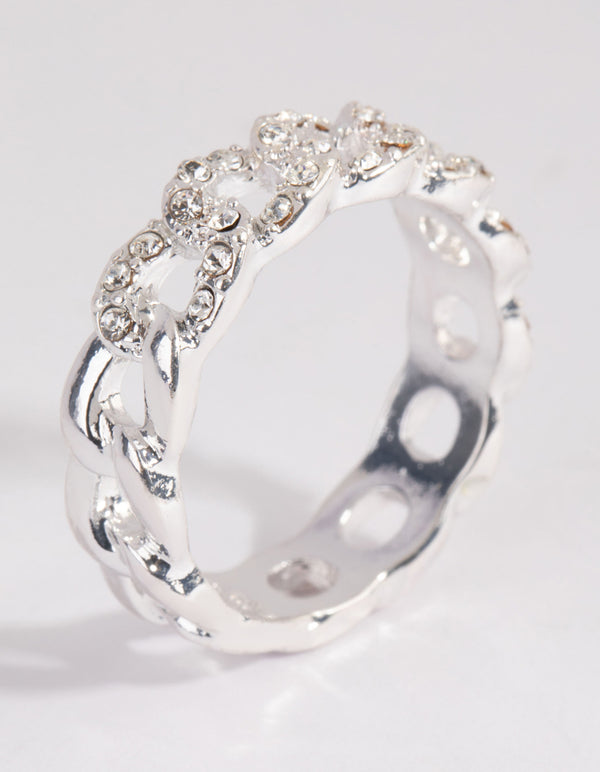Silver Diamante Link Ring