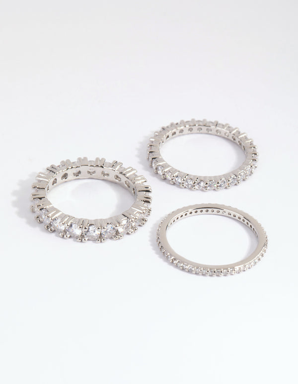Silver Cubic Zirconia Triple Band Ring
