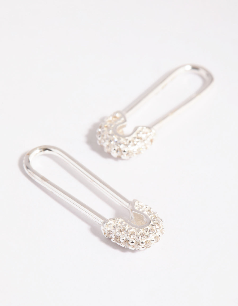 Sterling Silver Pave Safety Pin Earrings