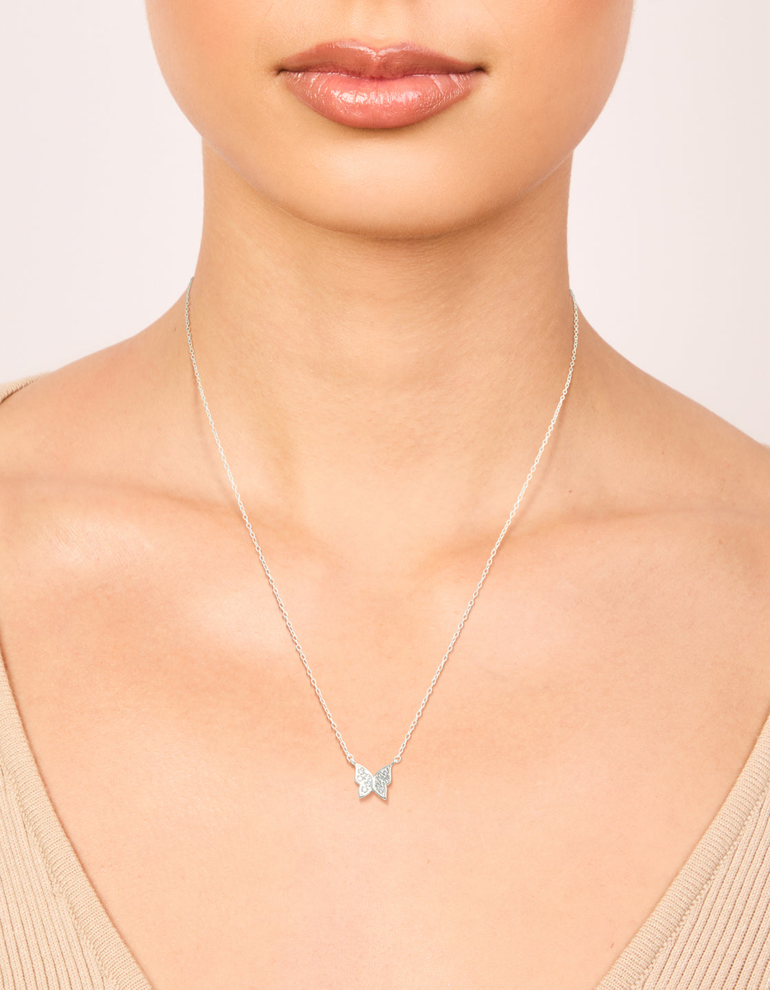 Sterling Silver Pave Butterfly Necklace