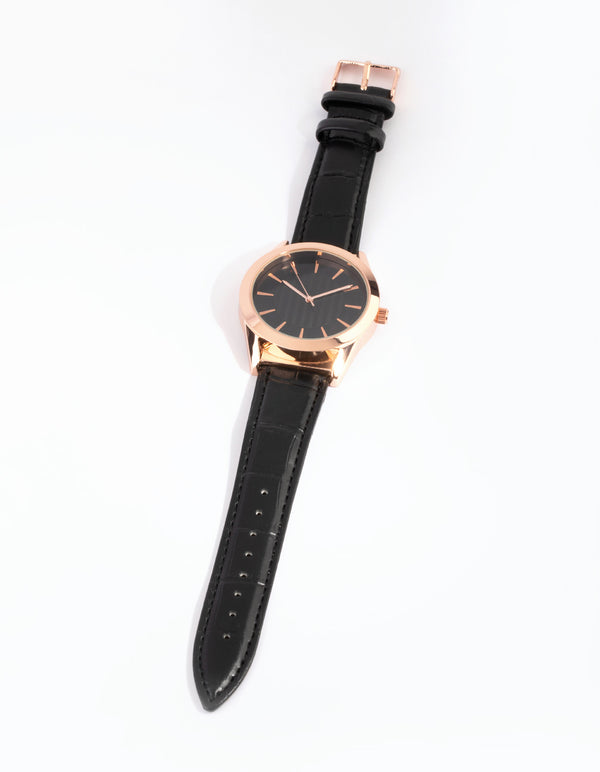 Rose Gold Shiny Crocodile PU Strap Watch