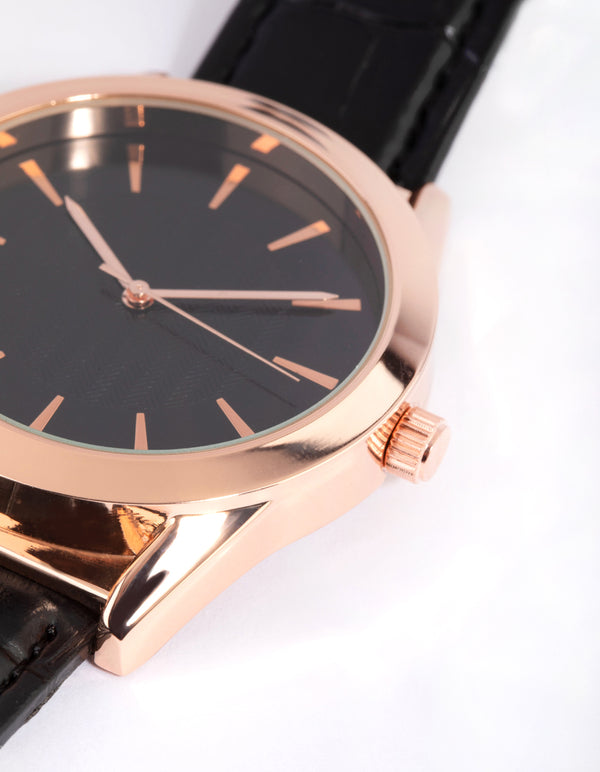 Rose Gold Shiny Crocodile PU Strap Watch