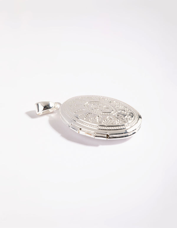 Silver Plated Etched Oval Locket Charm
