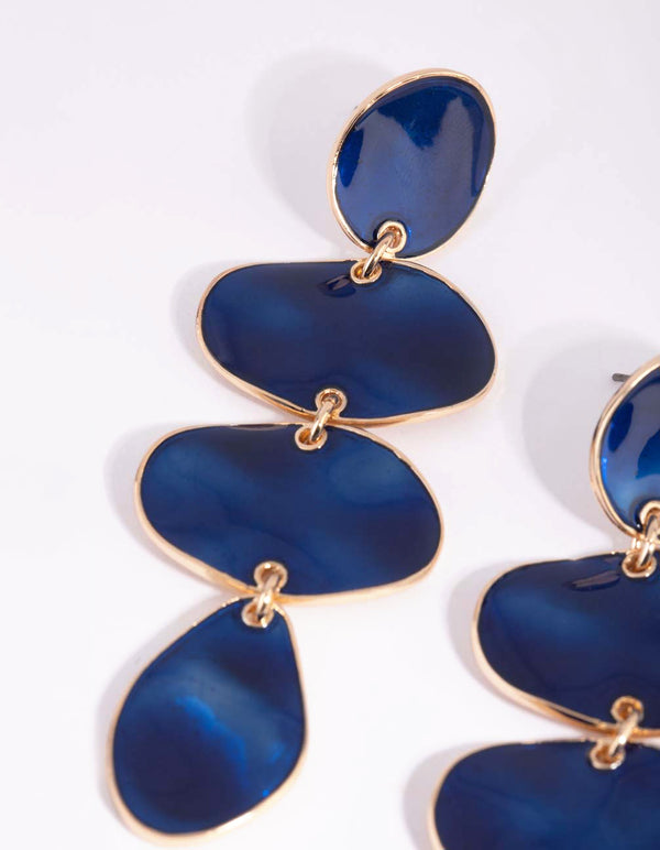 Navy Flat Disc Drop Earrings