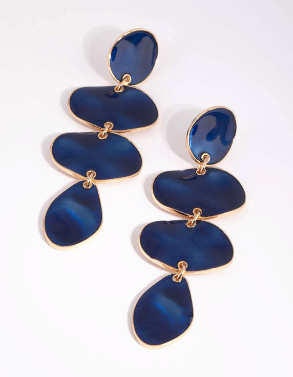 Navy Flat Disc Drop Earrings