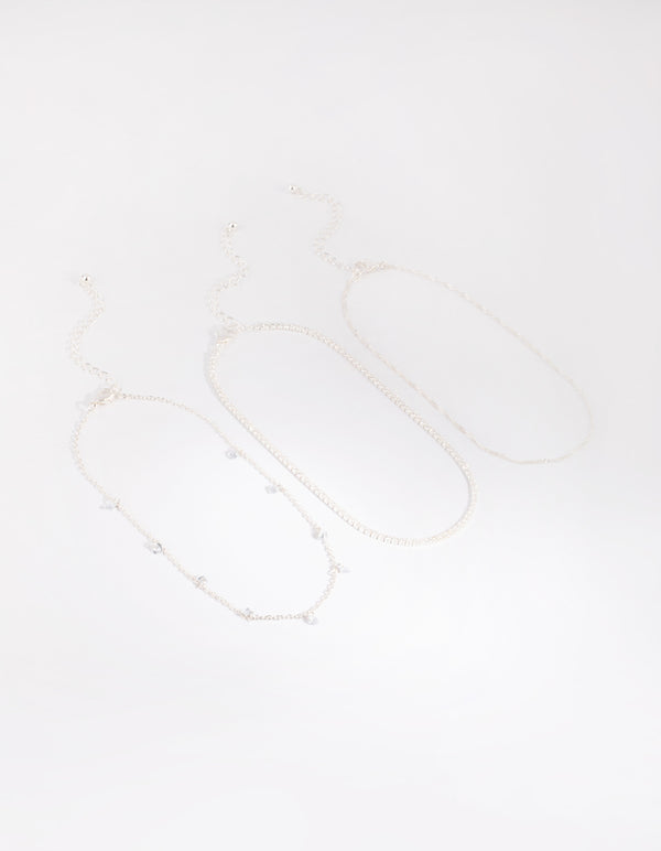 Silver Cubic Zirconia Choker Pack