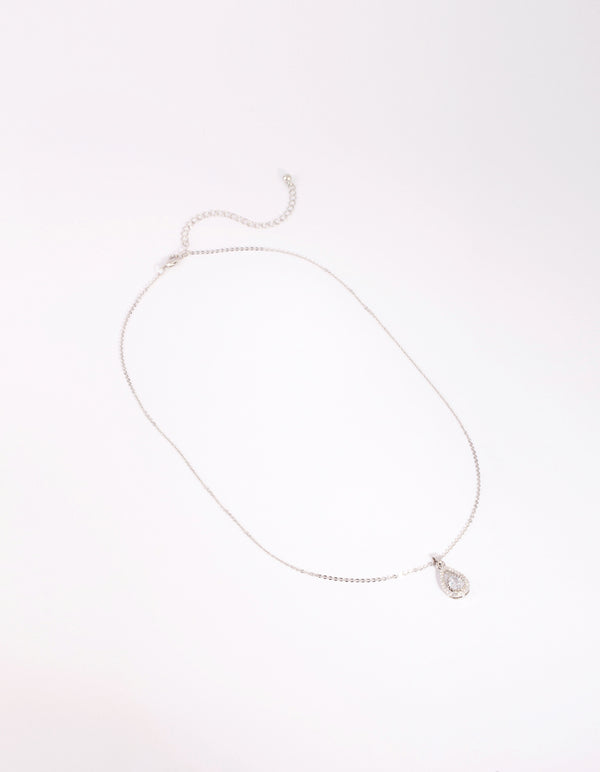 Silver Cubic Zirconia Teardrop Necklace & Earrings Set