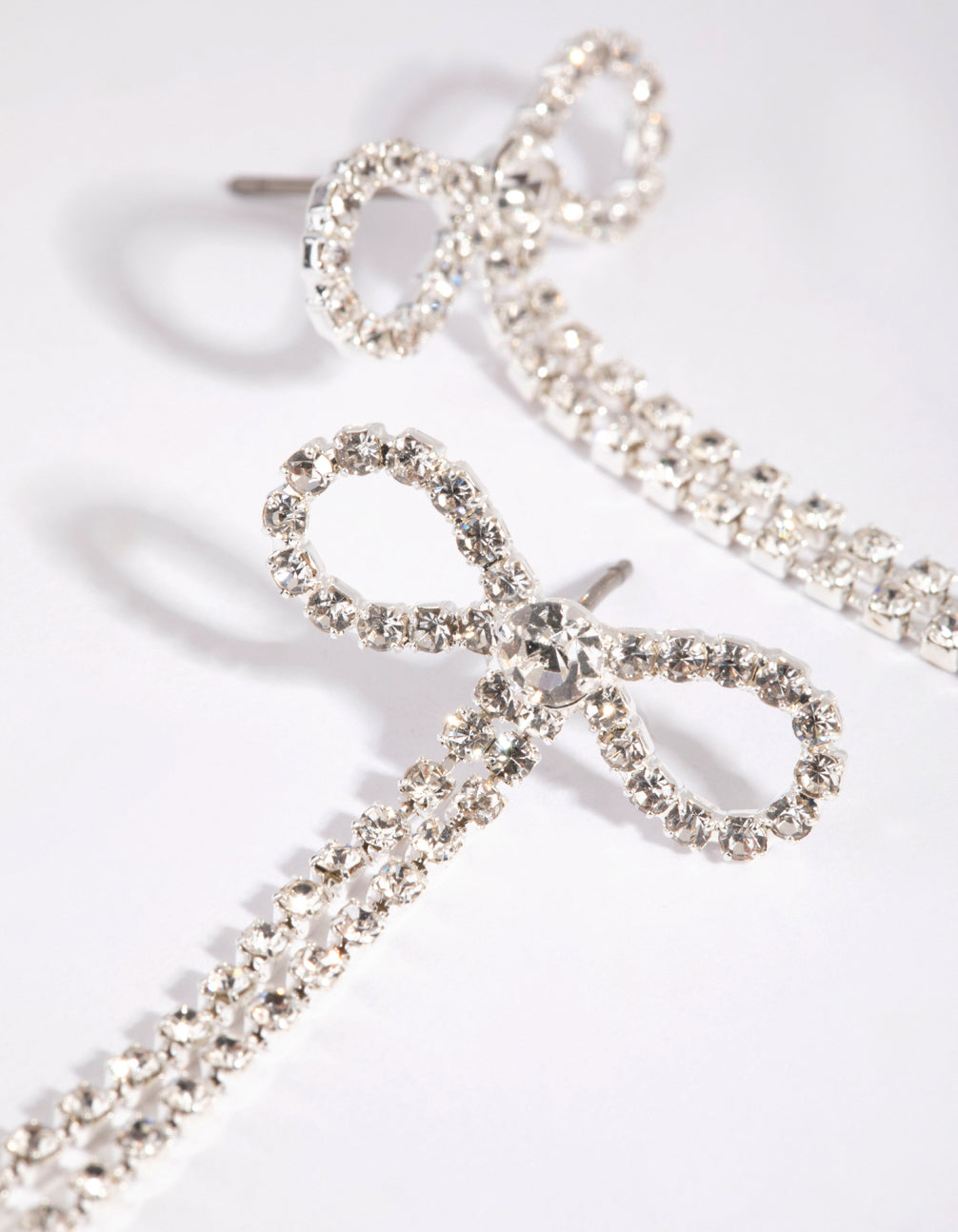 Silver Bow Cup Chain Drop Earrings