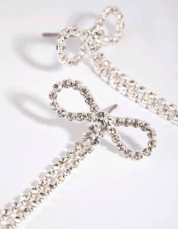 Silver Bow Cup Chain Drop Earrings