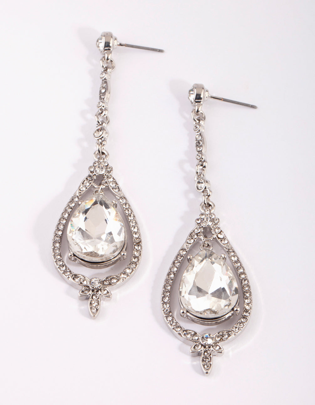 Rhodium Cup Out Teardrop Earrings