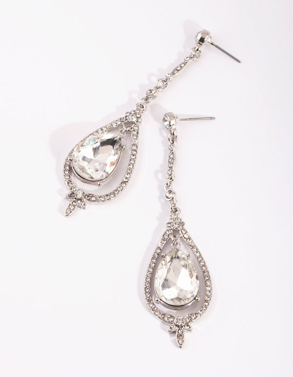 Rhodium Cup Out Teardrop Earrings