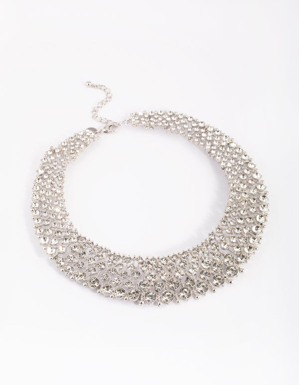 Silver Graduated Diamante Collar Necklace