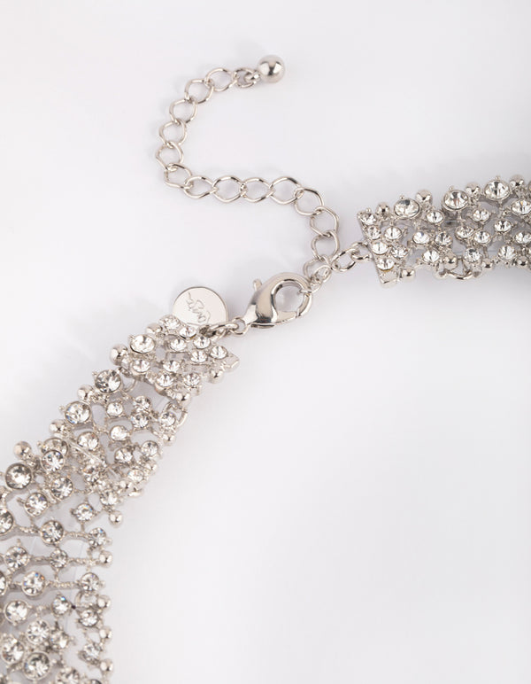 Silver Graduated Diamante Collar Necklace