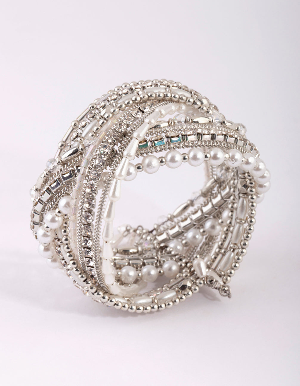 Silver Plated Multi Bead Cuff Bracelet