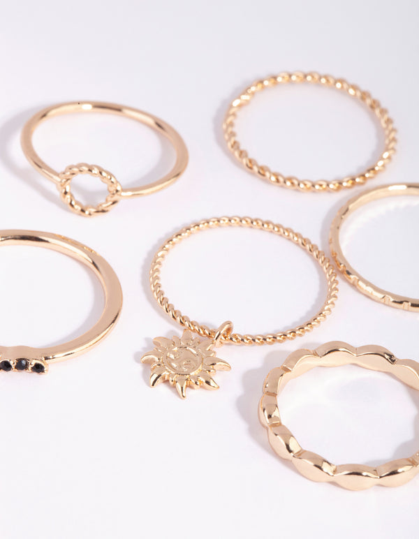 Gold Sun Charm Ring Pack