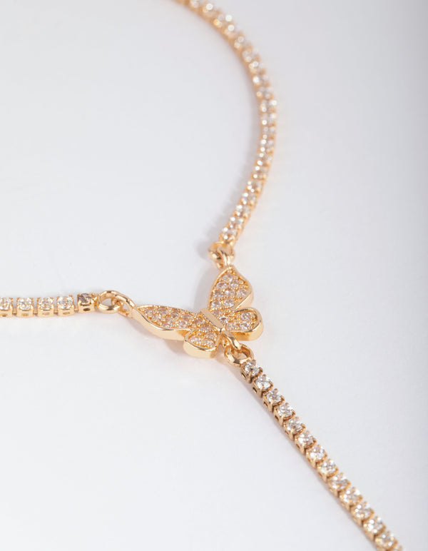 Gold Cubic Zirconia Butterfly Hand Chain