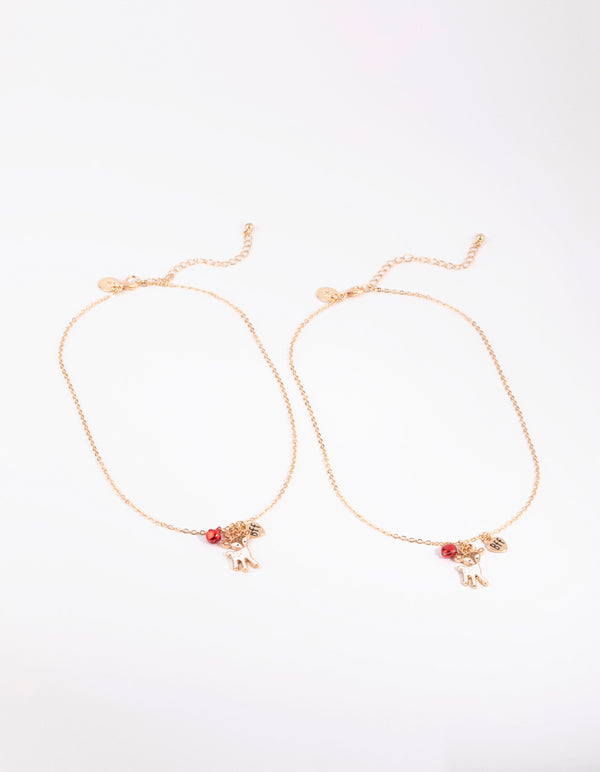 Kids Deer & Bell Best Friend Necklace Set
