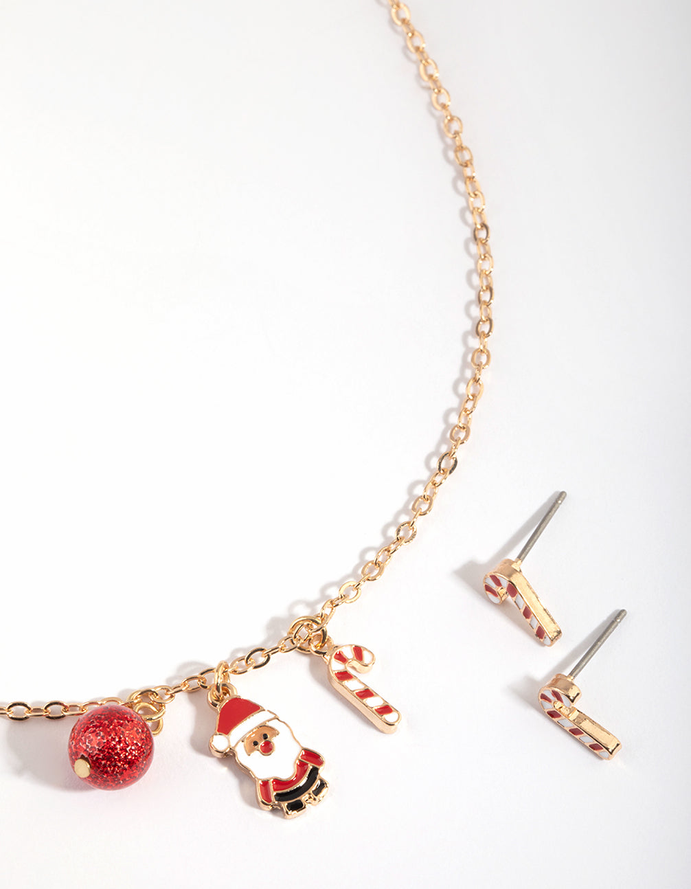 Kids Festive Santa & Candy Cane Necklace & Earrings Set