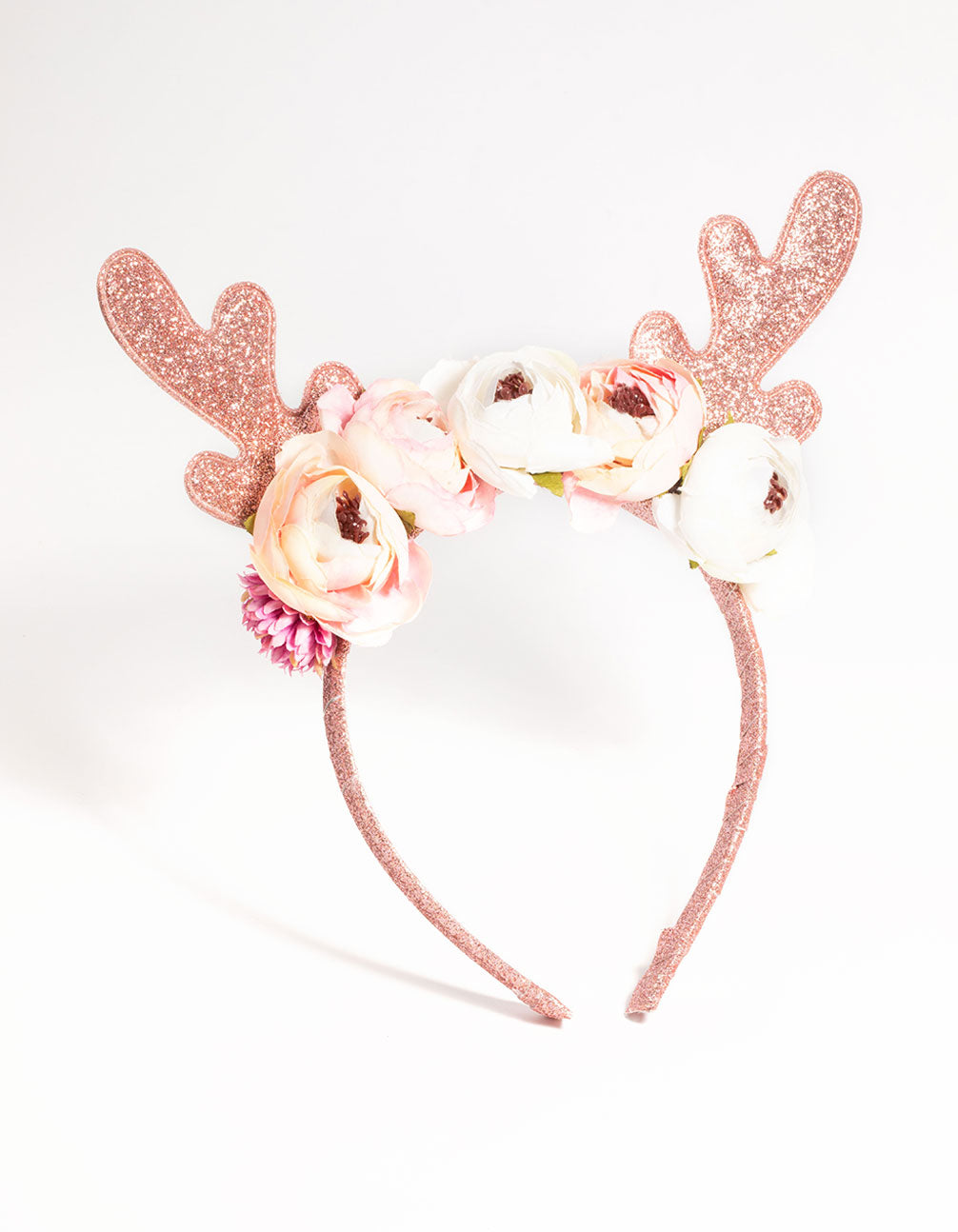 Kids Festive Glitter & Flower Antler Headband