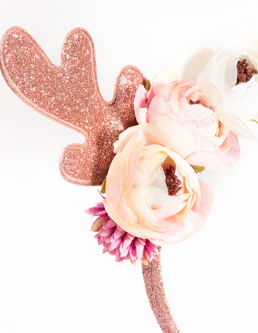Kids Festive Glitter & Flower Antler Headband