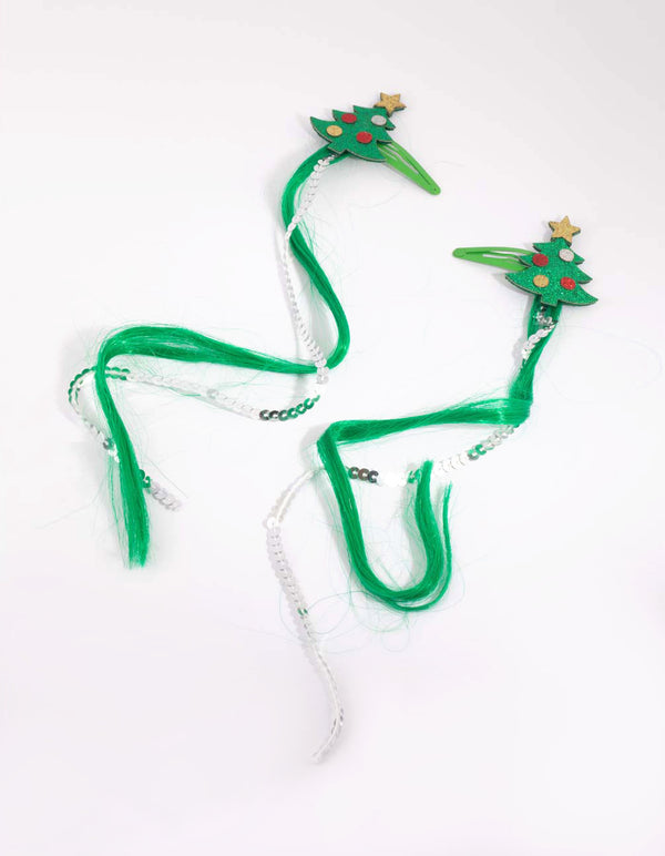 Kids Festive Faux Hair Tree Snap Clip