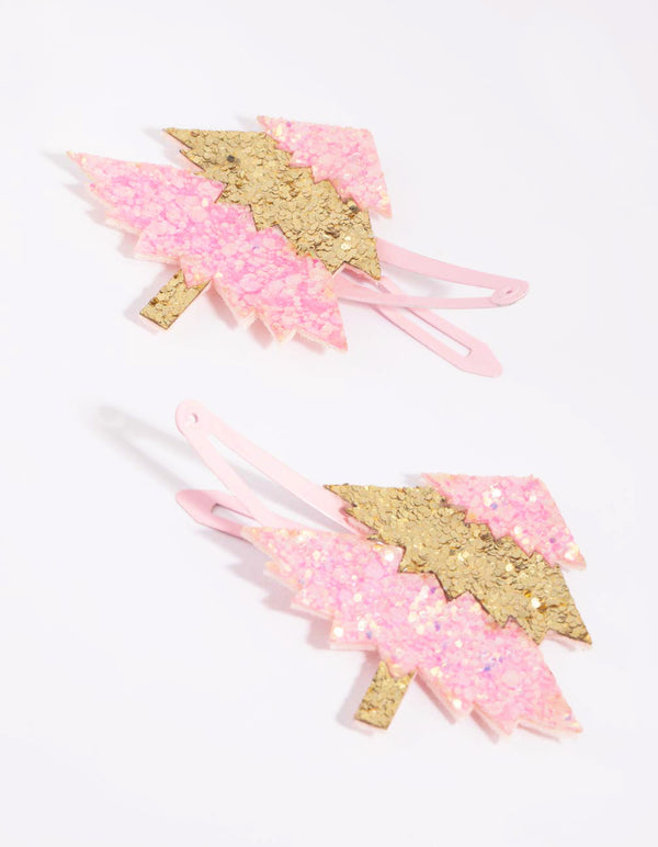 Kids Festive Pink Tree Snap Clips