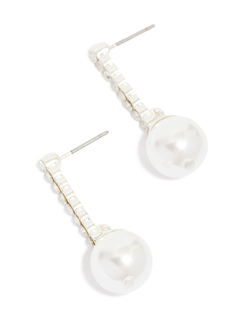 Silver Diamante & Pearl Drop Earrings