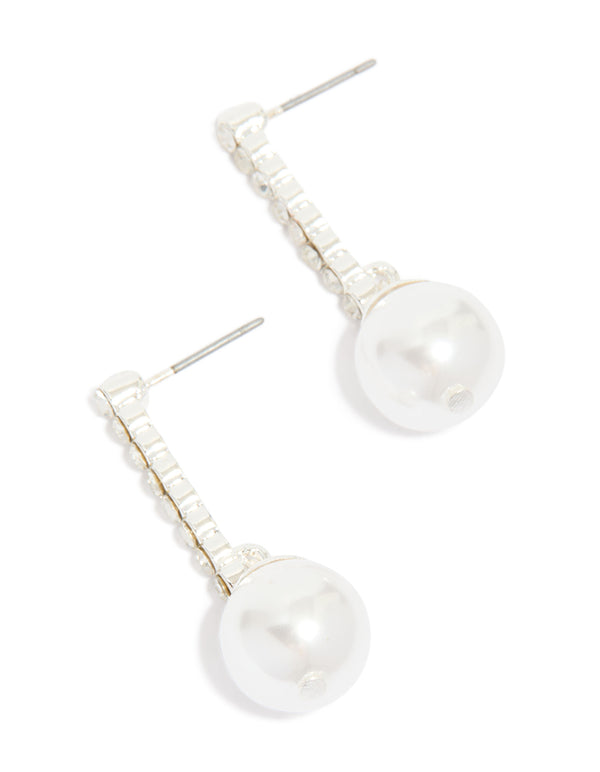 Silver Diamante & Pearl Drop Earrings