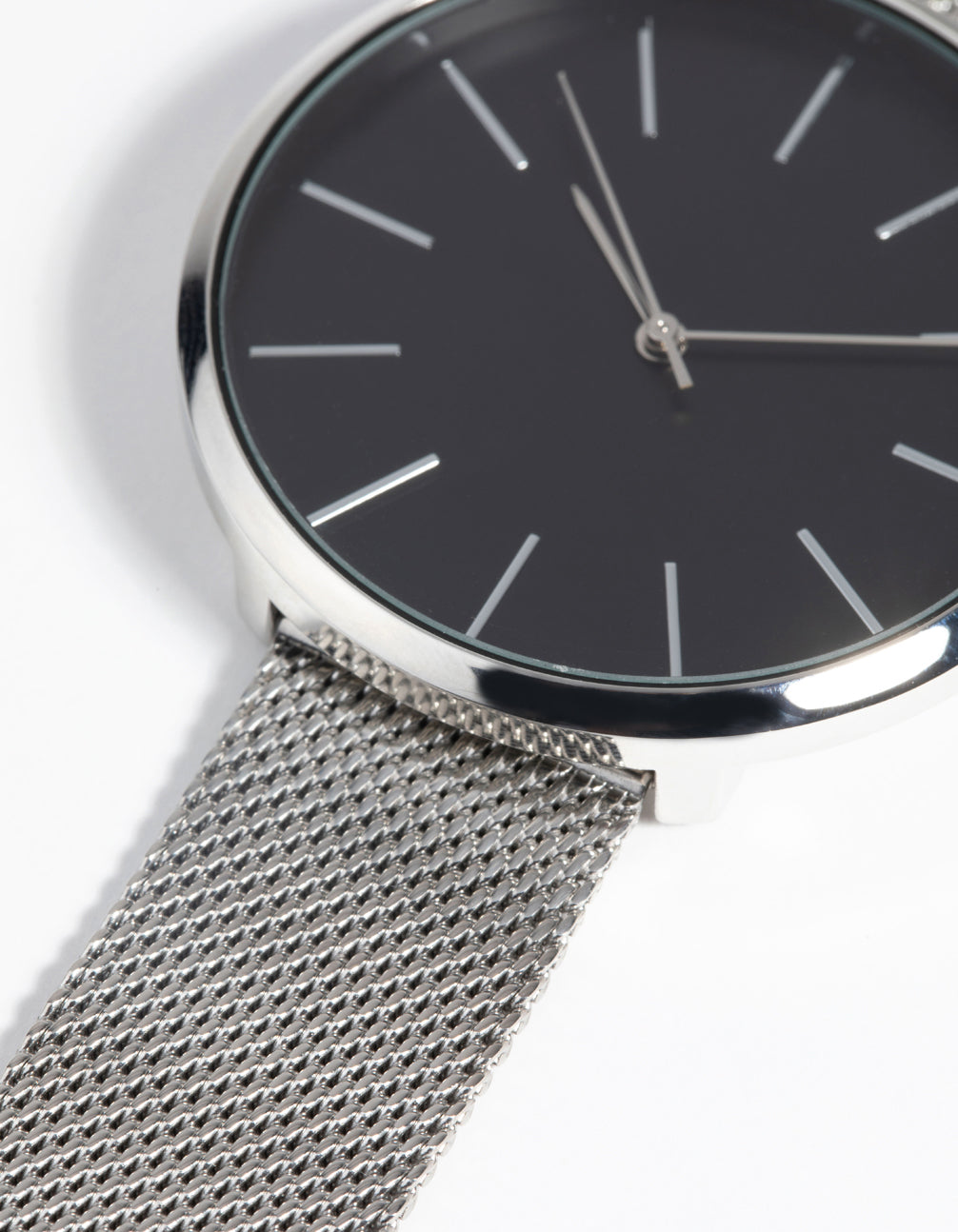 Silver Statement Face Mesh Watch
