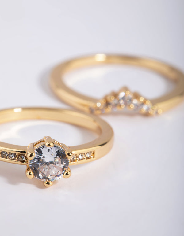 Gold Plated Engagement Style Ring Set with Cubic Zirconia