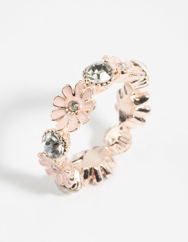 Rose Gold Flower & Diamante Ring
