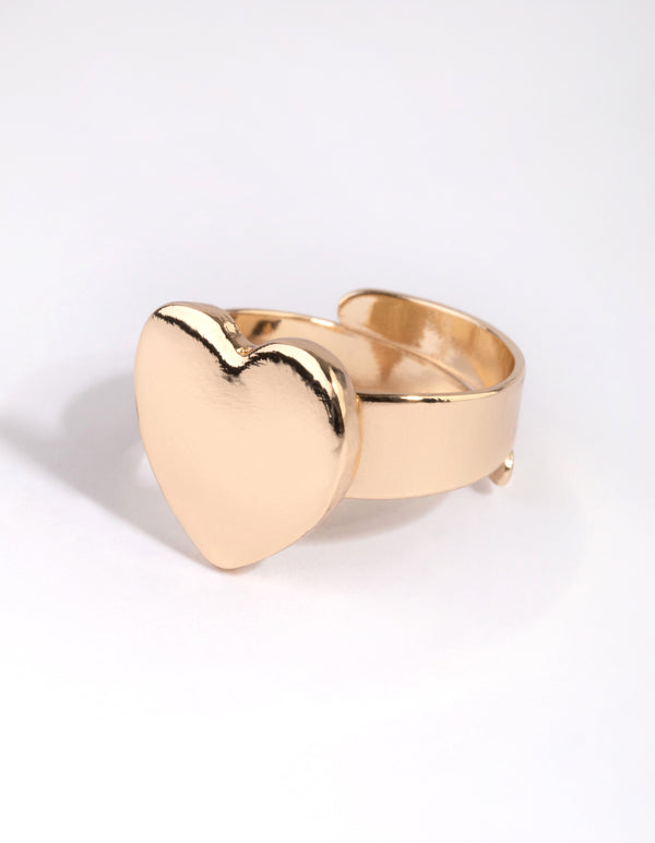 Gold Heart Signet Ring