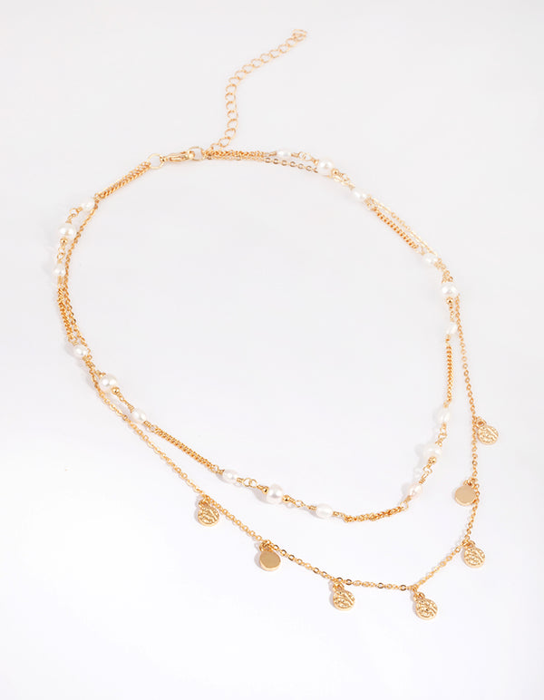Gold Plated Disc Necklace with Freshwater Pearl