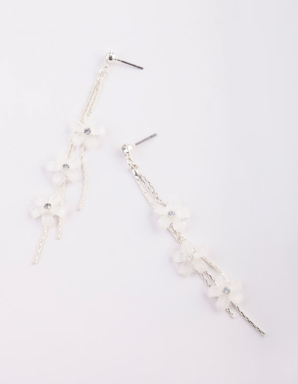 Silver Flower Drop Earrings