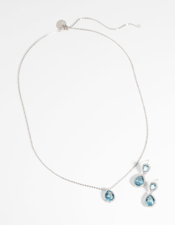 Silver Diamond Simulant Necklace & Earrings Set