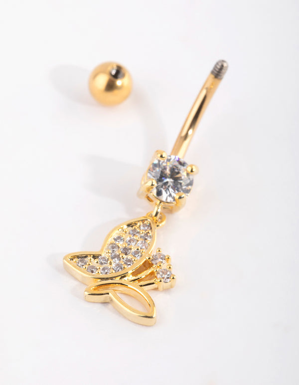 Gold Plated Titanium Butterfly Belly Bar