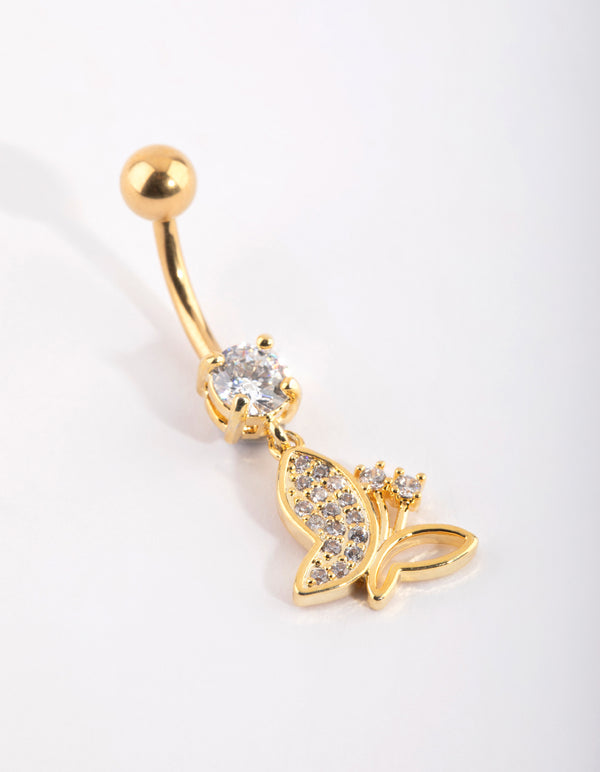 Gold Plated Titanium Butterfly Belly Bar