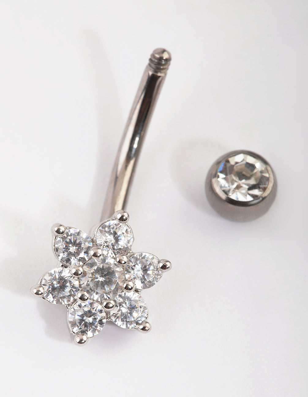 Titanium Diamante Flower Belly Bar